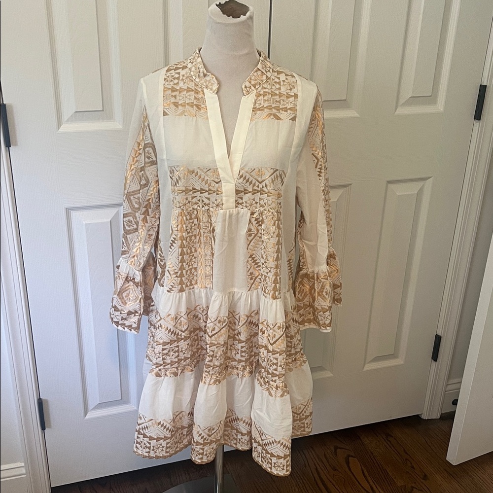 Bohemian White and Tan Dress